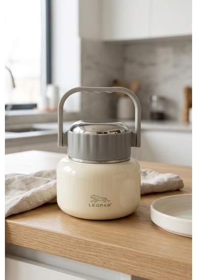 Cooker Leopar 500 Ml Kaşıklı Yemek Termosu Yk1516 Krem