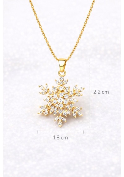 Taşlı Kar Tanesi Kolye Gold Gold