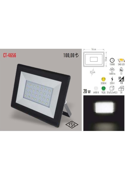 Cata Ct-4656 20 Watt Slim Led Projektör Beyaz Işık N11.560