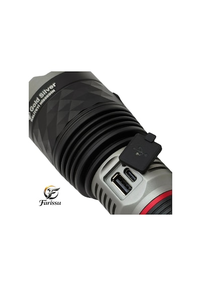 Gold Silver Gs-15900 Profesyonel Şarjlı El Feneri 60w 6000 Lümen - 7000 Mah Zoomlu El Feneri Siyah