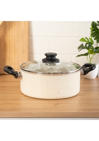 Porsima 4404 3 Parça Granit Kızartma Cips Tenceresi 22cm 2lt Krem