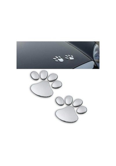 4 Adet Kedi Pati Izi Sticker Otoetiket Kabartmalı 3D Parlak Gümüş