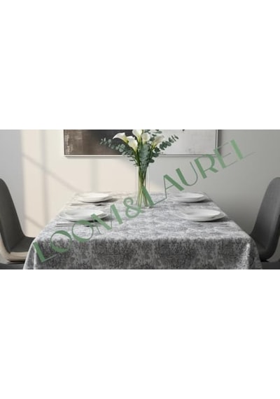 Jakarlı Dokuma Dikdörtgen Masa Örtüsü 160 X 240 Cm Gri Ağırlıklı Diğer