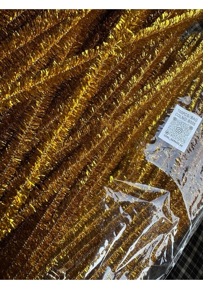 Şönil 100 Lü Gold Altın Simli Renk Kod B005 30 Cm - Yoğun Tüylü Tel El İşi 100 Lü Paket
