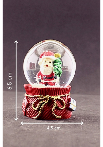 Yeni Yıl Hediyesi Dekoratif Yeni Yıl Noel Baba Ve Çam Ağacı Temalı Mini Boy Kar Küresi 6,5 Cm Kar Küresi