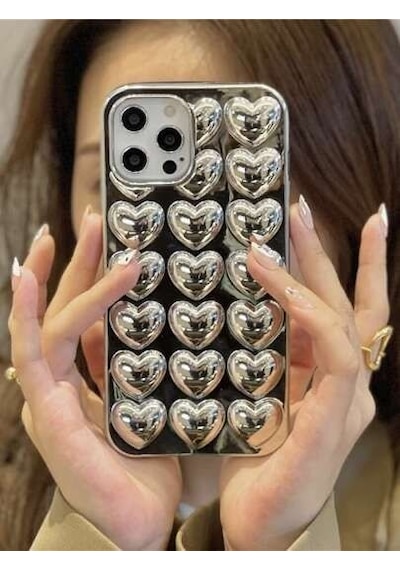 Apple Uyumlu iPhone 15 Pro Max Silver 3d Kalpli Telefon Kılıfı