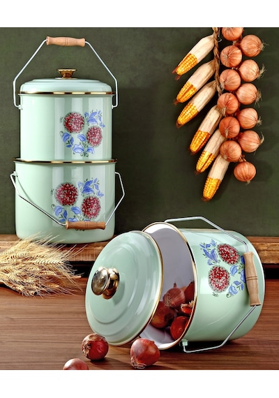 Bonera Emaye 3 Lü Bakraç Set - 14-16-18 Cm Su Yeşili
