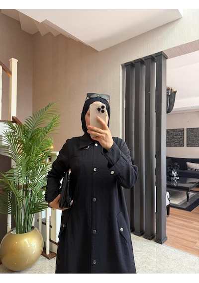 Esra Butik78 Siyah Renk Büyük Beden Uyumlu Yazlık Paraşüt Kumaş Tesettür Kap