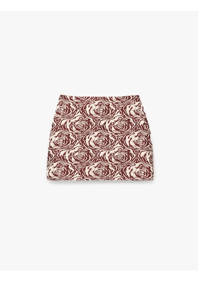 Koton Slim Fit Floral Desenli Mini Etek Bordo Desenli 6wak70073uw Bordo Desenli