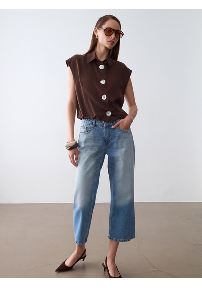 Dilvin 50545 Yaka Detaylı Kolsuz Bluz-kahve