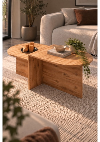Sulorahome Kademeli Oval Orta Sehpa Kahverengi Atlantik Çam Desenli