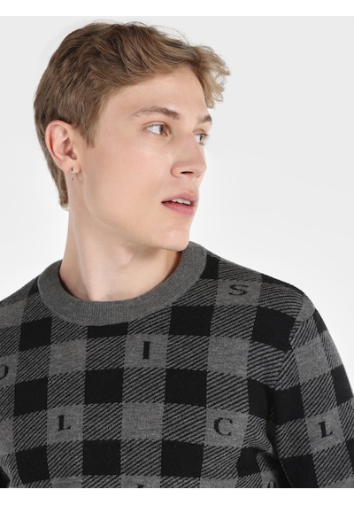 Colin's Colins Regular Fit Bisiklet Yaka Baskılı Gri Erkek Kazak Cl1065573 Gri Melanj