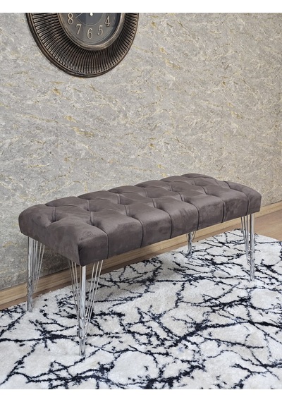 Zafir Krom Tel Ayaklı 90 Cm Puf Bench - Puf - Bench - Kasalı Oturak - Oturak - Yatak Ucu Puf Kahverengi