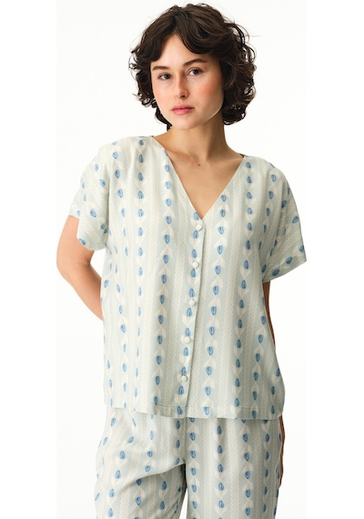 Penti Açık Yeşil Serenity Düğmeli Çizgili Gömlek Pantolon Pijama Takımı