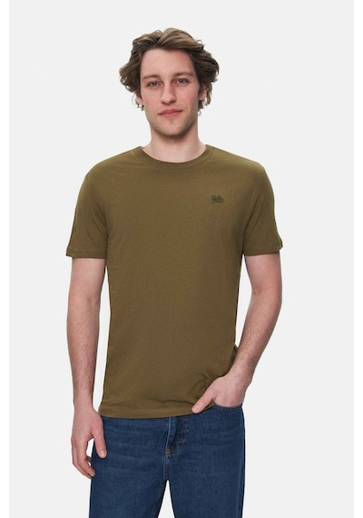 Ucla Harper Koyu Haki Bisiklet Yaka Nakışlı Standard Fit Erkek Tshirt Koyu Haki