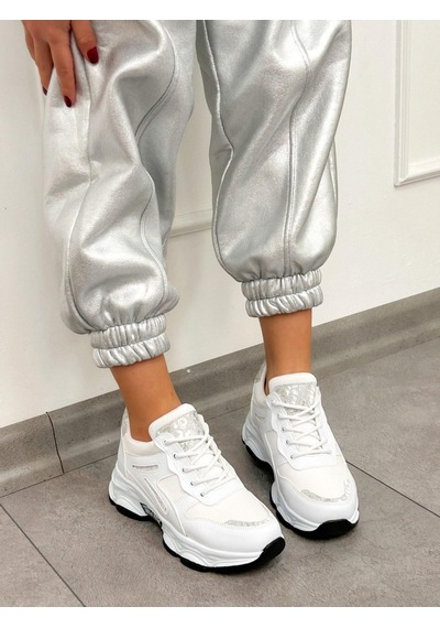 Erva'nın Butiği Beyaz Cilt Leo Leopar Detaylı Kadın Bağcıklı Sneakers-5202