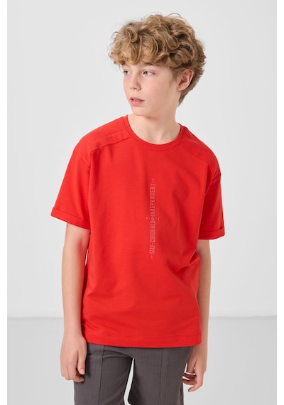 Tommylife Fiesta Pamuklu Yumuşak Dokulu Oversize Baskılı Erkek Çocuk T-shirt - 11301 Kırmızı