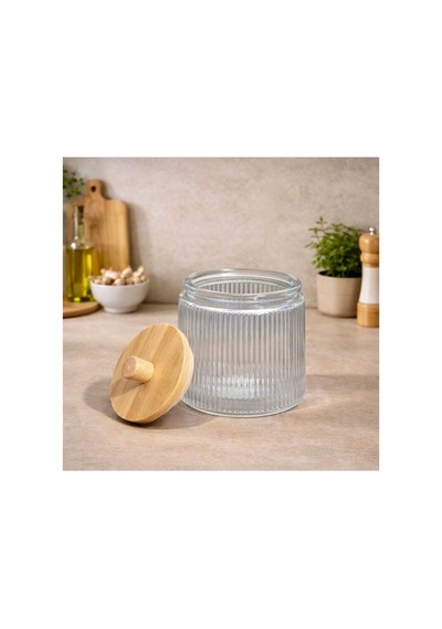 1 Adet Bambu Vakum Kapaklı Cam Çay Şeker Kahve Saklama Kavanozu 800 Ml Kavanoz Bej Bej