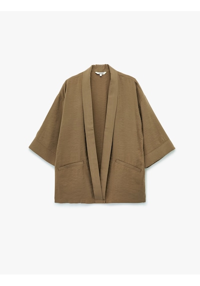 Koton Modal Kumaş Şal Yaka Cepli Uzun Kollu Kimono Ceket Bej 6sak50042ew Ekru