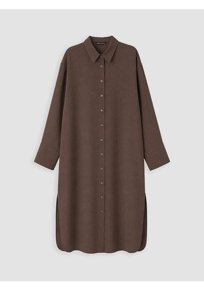 Lcw Modest Kahverengi Modal Karışımlı Oversize Kadın Gömlek Tunik