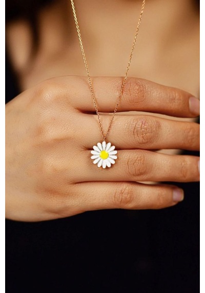 Roza Silver Mineli Rose Papatya Gümüş Kolye