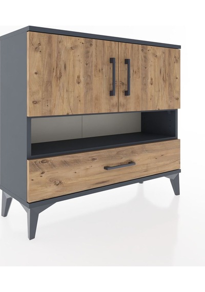Arges Şifonyer 3 Raflı Tek Çekmeceli 2 Kapaklı 88x30x80 Antrasit-çam Antrasit