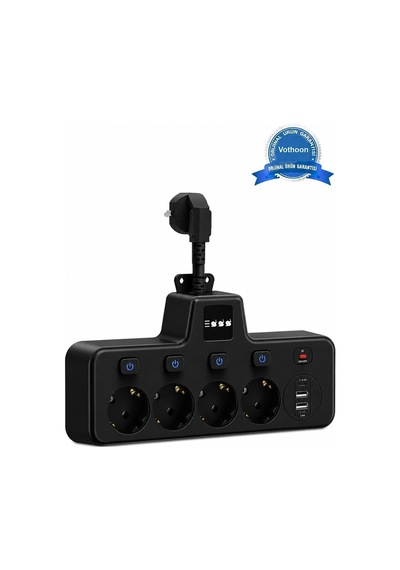 Termal Akım Korumalı 4 Lü Duvar Tipi Priz 2x Usb 2x Type-c Çıkışlı Grup Priz Çoğaltıcı Siyah 2500w Normal