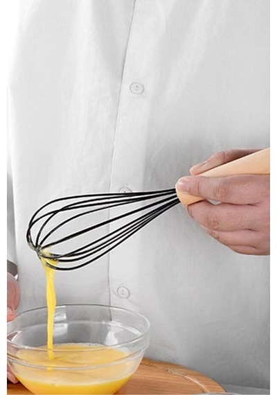 Bambu Saplı Çırpma Teli Mutfak Silikon Çırpıcı Yemek Hazırlık Çırpma Aleti Siyah 24 Cm Silikon Diğer