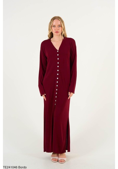 Butik Belvita Düz Düğmeli Elbise Bordo