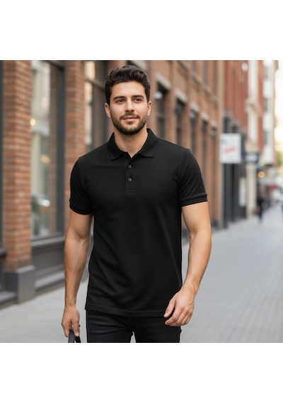 Bite Nose Renk Seçenekli Erkek Polo Yaka Tişört Günlük & Şık Pamuklu Slim Fit Siyah