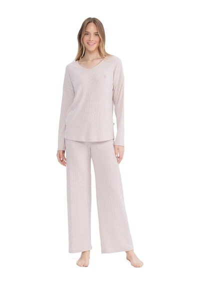 U.s. Polo Assn. Kadın Uzun Kollu V Yaka Pijama Takımı S25090 Pembe