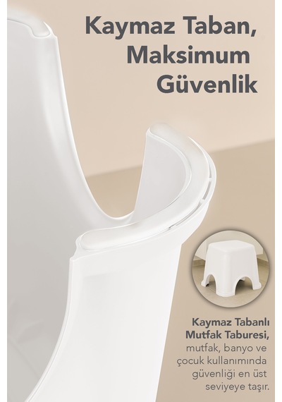 Kaymaz Banyo Taburesi - Kaydırmaz Tabanlı Çok Amaçlı Tabure 250 Kg Taşıma Kapasiteli Beyaz