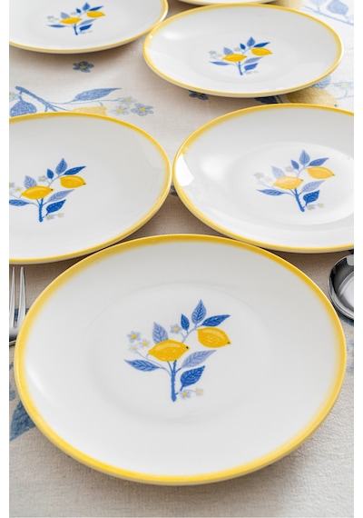 Limon Desenli 20 Cm Premium Porselen Pasta & Kahvaltı Tabağı - 6 Adet Sarı