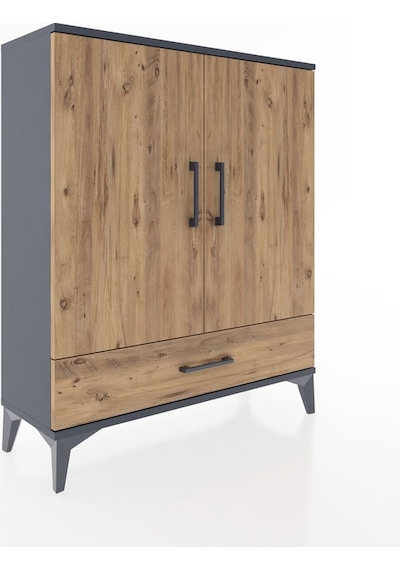 Arges Şifonyer 2 Raflı Tek Çekmeceli 2 Kapaklı 88x30x106 Antr... Antrasit