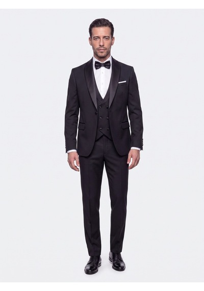 Siyah 6 Drop Slim Fit Yelekli Damatlık