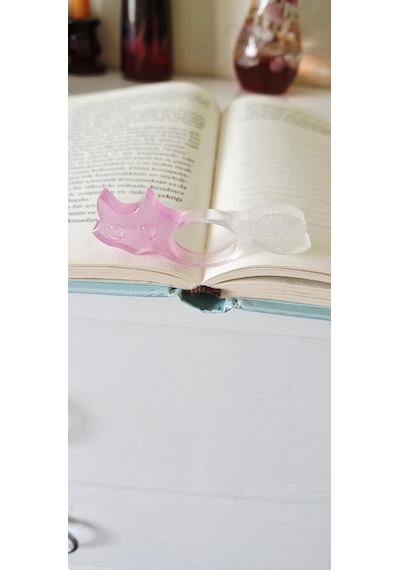 Şeffaf Ve Pembe Glitter Reçine Kitap Ayracı, Plastik, Yüzük Tasarımlı, Renkli