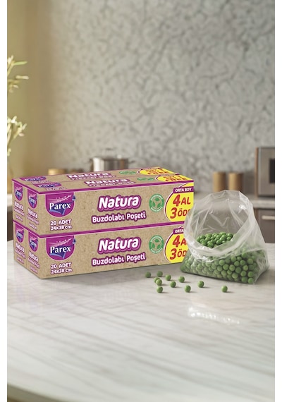 Natura Buzdolabı Poşeti Orta Boy 20'li 24 X 38 Cm Dörtlü Paket İki Paket