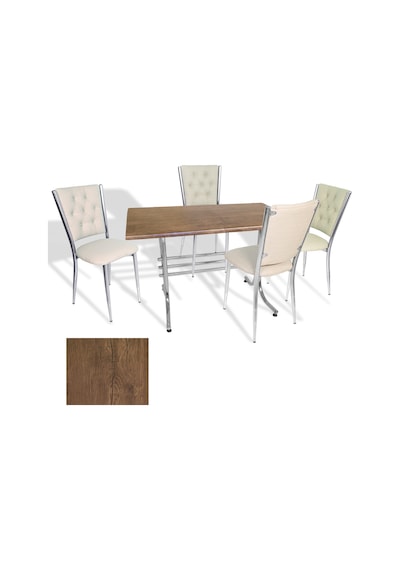 Japon - Kapitoneli Masa Takımı - 70x120 Werzalit, Wermodin Ve Allzalit Tabla - Rustic Dark - Krem Çok Renkli