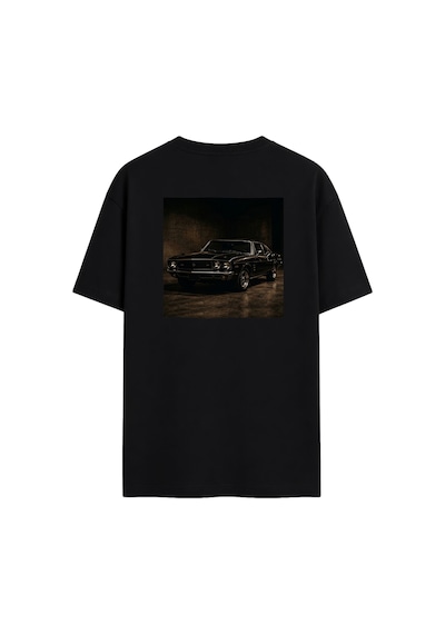 Black Nova Oversize Baskılı Unisex Tişört Classic Car Black Siyah