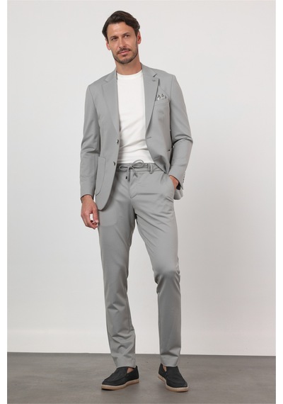 İmza Gri Kendinden Desenli Mono Yaka 6 Drop Slim Fit Takım Elbise 1001260166