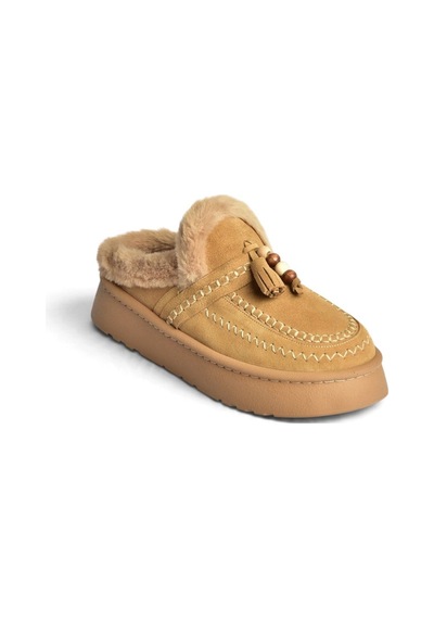 Fox Shoes Z357171661 Vizon Süet Hakiki Deri Kürklü Kadın Makosen Terlik