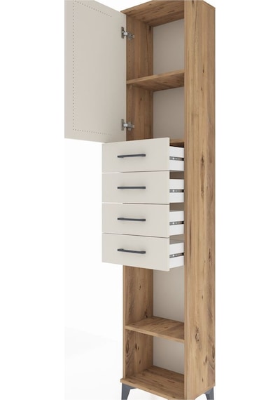 Arges Dolap 3 Raflı 4 Çekmeceli Tek Kapaklı 44x30x221 Çam-aytaşı Atlas Çam