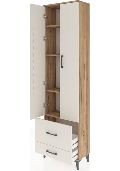 Arges Dolap 4 Raflı 2 Çekmeceli 2 Kapaklı 60x30x221 Çam-aytaşı Atlas Çam