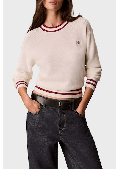 Calvin Klein Pamuklu Çizgi Detaylı Bisiklet Yaka Kazak Lv047h303gyas Kadın Kazak Lv047h303g Yas Krem