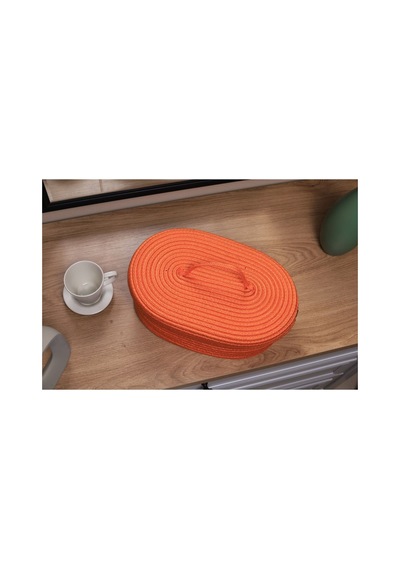 Hasır Jüt Sepet Oval Kapaklı Organizer Düzenleyici 30x20x10 Cm Portakal Portakal