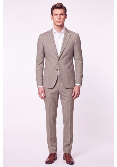 Efor Slim Fit Çift Yırtmaç Torba Cep Esnek Yünlü Bej Takım Elbise Tk 951
