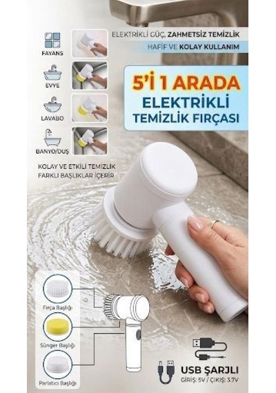 Şarjlı 5 Başlıklı Otomatik Temizleme Fırçası Tekli