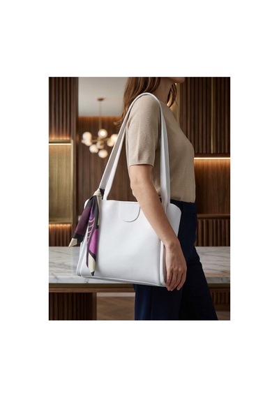 Names Bag Kadın Fular Detaylı Şık Omuz Ve El Çantası Beyaz
