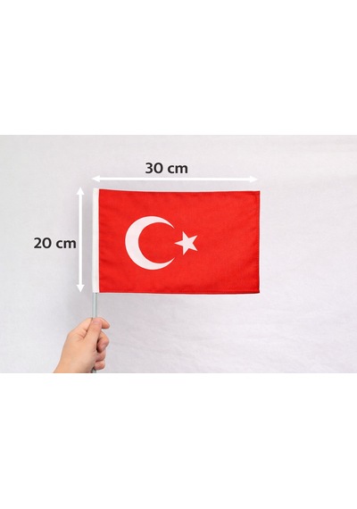 Plastik Sopalı Alpaka Bez Bayrak 20x30 Cm Tören Ve Kutlama Bayrağı 1 Adet Tek Ebat