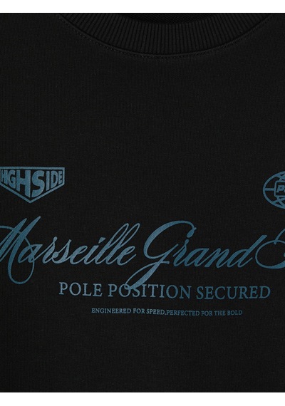 LC Waikiki Lc Waıkıkı Siyah Bisiklet Yaka Marseille Baskılı Erkek Sweatshirt